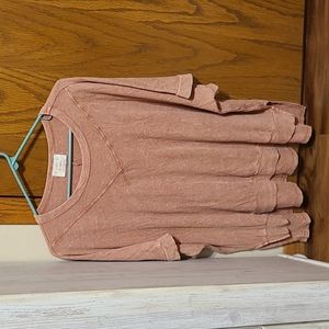 Washed Knit Top with Dolman Sleeves,, Round Neck and High/Low Side Slits